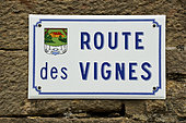 Street sign, Route des Vignes, village, Orbagna, Jura, France