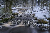 Winter landscape at Hammerbach, long-term exposure, Sumava National Park, Bohemian Forest, Czech Republic, Europe