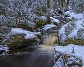 Winter landscape at Hammerbach, long-term exposure, Sumava National Park, Bohemian Forest, Czech Republic, Europe