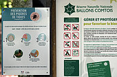 Signpost Ballons Comtois Nature Reserve, Prevention of Tick Bites, forest, La Planche des Belles Filles, above Plancher-les-Mines, Haute-Saône, France