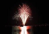 Fireworks on Ammersee Lake during the night market festival, Herrsching am Ammersee, Fuenfseenland region, Upper Bavaria, Bavaria, Germany, Europe