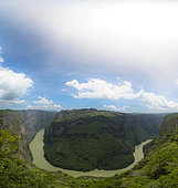 Landscape of the Cañon del Sumidero National Park where the dust of the Sahara desert, an unusual natural phenomenon in this part of Mexico, is observed in the sky.