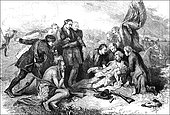 Historical scene, US-American history, 18th century, the death of James Wolfe, 1727 - 1759, a British general, after the battle on the Plains of Abraham, Quebec, Canada, North America
