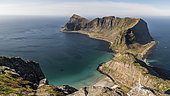 Panoramic landscape of Vaeroy Island south of Lofoten, Norway