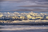 Massif des Aravis et Bornes, with the Tournette on the right, seen from the Grand Colombier massif, Bugey, Ain, France