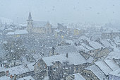 Snowfall on the small town of Seyssel, Haute Savoie, France