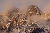Mountain landscape in winter, Mittagsspitze and Fiechterspitze, Karwendel Mountains, Vomp, Tyrol, Austria, Europe