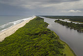 Coastline and lagoon along Atlantic ocean, Loango National Park, Gabon, central Africa.