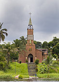 St Anne's Mission, designed and materials supplied by Gustav Eiffel in 1889, near Omboue, Fernan Vaz Lagoon, Gabon, central Africa.