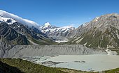 View of Hooker Valley with Mueller Lake, Hooker Lake and Mount Cook, Sealy Tarns Track, Hooker Valley, Mount Cook National Park, Southern Alps, Canterbury, South Island, New Zealand, Oceania