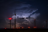 Isolated thunderstorm on a starry night. Thunderstorm coming from the Iberian mountains at the end of the day and heading to the Pyrenees in the night of July 12, 2020 under a starry sky. Spain