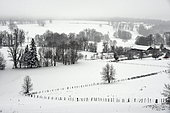 Country landscape in the snow, France