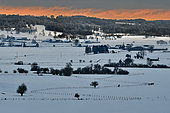 Winter landscape under the snow, Damprichard, Haut-Doubs, Doubs, France