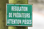 Sign to warn of the possibility of shots fired in private property, private park, Haute-Saône, France