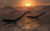 A group of Plesiosaurs during Earth's Jurassic Era.