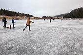 Skaters on the lake of Lamoura, Jura, France