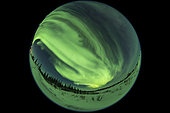 A fish-eye lens view of the all-sky aurora with multiple curtains and structures, on February 1, 2019, from the Churchill Northern Studies Centre. 
