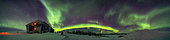 March 18, 2020 - A 180 degree panorama of the northern lights over the Churchill Northern Studies Centre, Manitoba, Canada. The subtle reds and magentas show up only in the camera; the eye sees some colour in the green arcs when the aurora brightens enough as it did this night. . . Orion and Sirius are setting at far left. Due north is at centre. Arcturus is above the snow bank at right. 
