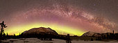 Aurora borealis, Comet Panstarrs, Shooting Star and Milky Way over Carcross Desert, Carcross, Yukon, Canada.