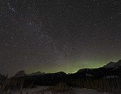 January 3, 2009 - Quadrantid Meteor Shower, Milky Way and Aurora, Bow Valley, Banff National Park, Alberta, Canada.