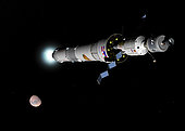 After seven months traveling from Earth to Mars the Phobos mission rocket ignites its next propellant stage in order to slow down enough to enter an orbit around Mars that will bring it to within a few miles of Phobos.