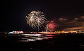 Fireworks at the port of Calais in summer, Opal coast, Pas-de-Calais, France