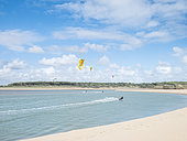 Kitesurfing, Payré Estuary, Veillon Beach, Natura 2000 site, Talmont St Hilaire, Vendée, Pays de Loire, France