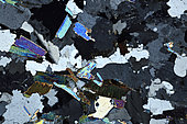 Gn,eiss thin section under cross-polarized light, Field of view - FOV = 3.4 mm , Mention : UniLaSalle collection