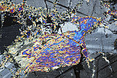 Gabbro thin section under cross-polarized light, Field of view - FOV = 3.4 mm , rolled block in the river Aube, France. Mention : UniLaSalle collection