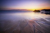 Sunset at Port Blanc, wild coast of Quiberon, Brittany, France