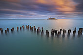 Breakwater and National Fort at sunset, Saint-Malo, Ille-et-Vilaine, Brittany, France