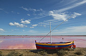 Fisherman's boat in the salt flats of Gruissan, Aude, France