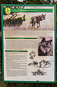 Information panel overlooking a wildlife park where it is possible to observe captive-born and injured Italian wolves in the village of Civitella Alfedena, Abruzzo National Park, Italy