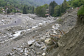 Saint-Martin-Vésubie: the damage caused by storm Alex on 2 October 2020. The bottom of the valleys was formed by sands from the last glaciation and boulders rounded by glacial erosion, Vésubie Valley, Alpes-Maritimes, France