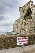 Sign warning of the risk of a cliff fall, Ault, Somme, France