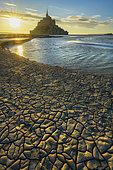 Mont Saint Michel Bay at low tide at dusk, Normandy, France