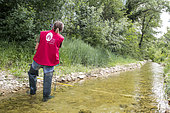Measuring the flow of the Calavon, Luberon Regional Nature Park, Vaucluse, France