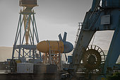 Sabella D3 tidal turbine. Named D03 in reference to the diameter of its 3-metre rotor, this tidal turbine weighs more than 7 tonnes and has a power of 30 kW. It was placed on the seabed at a depth of 25 metres and held in position by a gravity base.