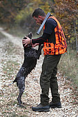 Man hunting with his dog breed german pointer, Vaucluse, France