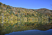 Lake of Vauffrey dam in autumn, Doubs valley, Doubs, France