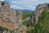Ochre limestone ridges of Foz de Salinas, Villalangua, Pyrenees-Aragon, Spain