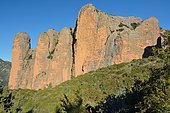 Mallos de Riglos: Monoliths of pudding rich in clays and iron minerals, Aragonese Pyrenees, Huesca, Spain