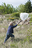 Girl hunting butterflies, Ardèche, France