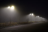 ZAC Technoland, empty parking lot lighting: energy waste, light pollution, Brognard, Doubs, France
