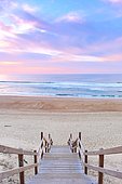 Access to the beach of Cap de L'Homy, at sunset, Lit Et Mixe, Landes, Côte d'Argent, France