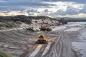 Machines re-sanding the dune of Wissant before a storm, Pas de Calais, Opal Coast, France