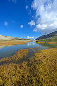 The lake of Lignin in the Haut Verdon, high altitude lake (2300 m) surrounded by a peat bog and overhung by Annot sandstone, Haute Vallée de la Lance, Alpes de Haute-Provence, France