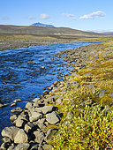 The north eastern interior highlands of Iceland close to the Vatnajoekull National Park, in the background Mount Herdubreid, the queen of Icelands Mountains. Europe, Northern Europe, Iceland