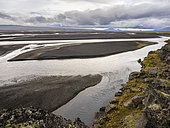 Braided river. Glacial river Joekulsa a Fjoellum. The north eastern interior highlands of Iceland in the Vatnajoekull National Park, a UNESCO world heritage site. Europe, Northern Europe, Iceland