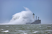 Waves crashing on the Carnot dyke during storm Eunice, Boulogne sur mer, Opal Coast, France